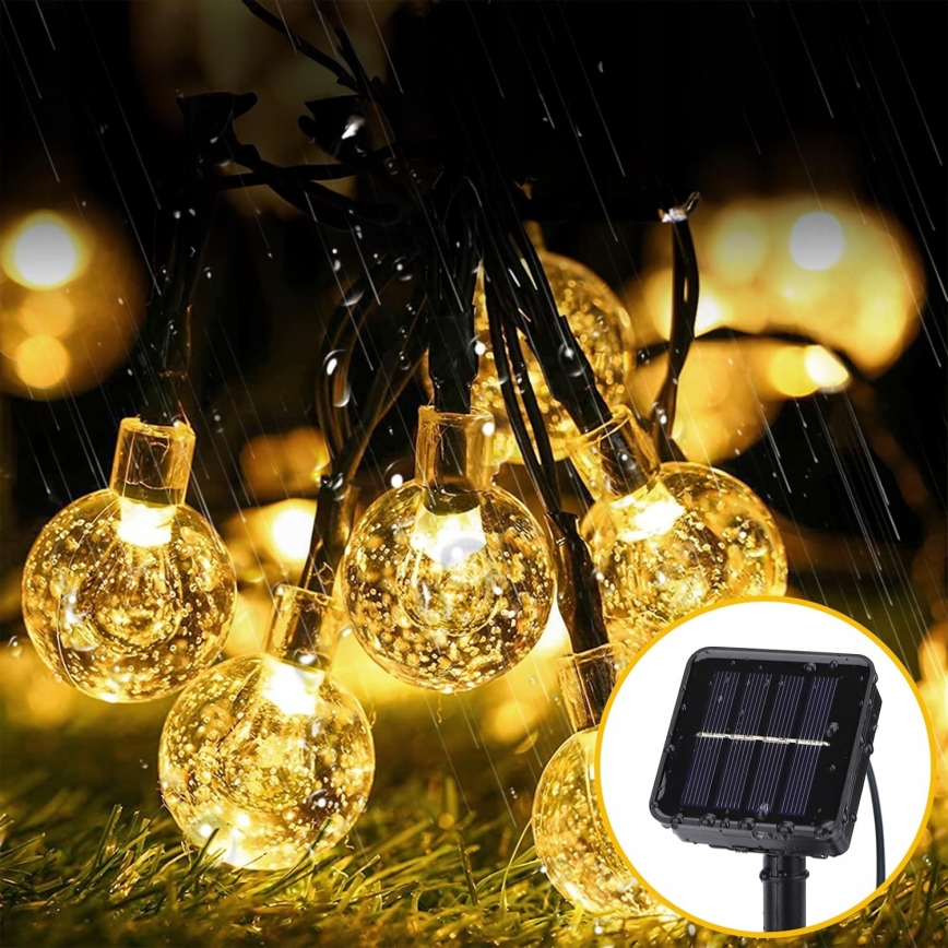 Guirnalda solar decorativa LED, 50 LEDs / 8 funciones, 500 mAh, 9,5 m, IP67, blanco cálido