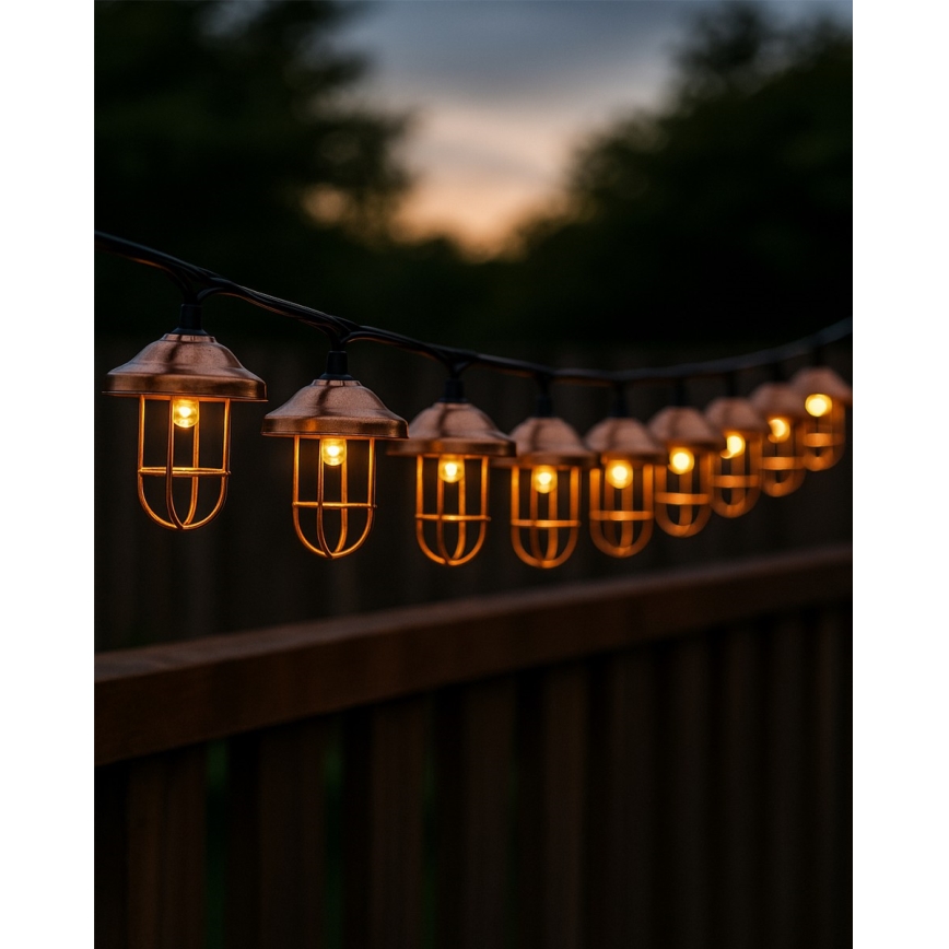 Guirnalda solar LED 10 LEDs, 1,2 V, 300 mAh, 3,8 m, IP44, color cobre