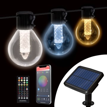 Guirnalda solar LED regulable 15xLED/1,5W/3,7/5V 2700-10000K 2200 mAh 9 m IP65 negra + mando a distancia