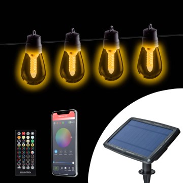 Guirnalda solar LED regulable 25xLED/1,5W/3,7/5V 2700-10000K 2200 mAh 15 m IP65 negra + mando a distancia