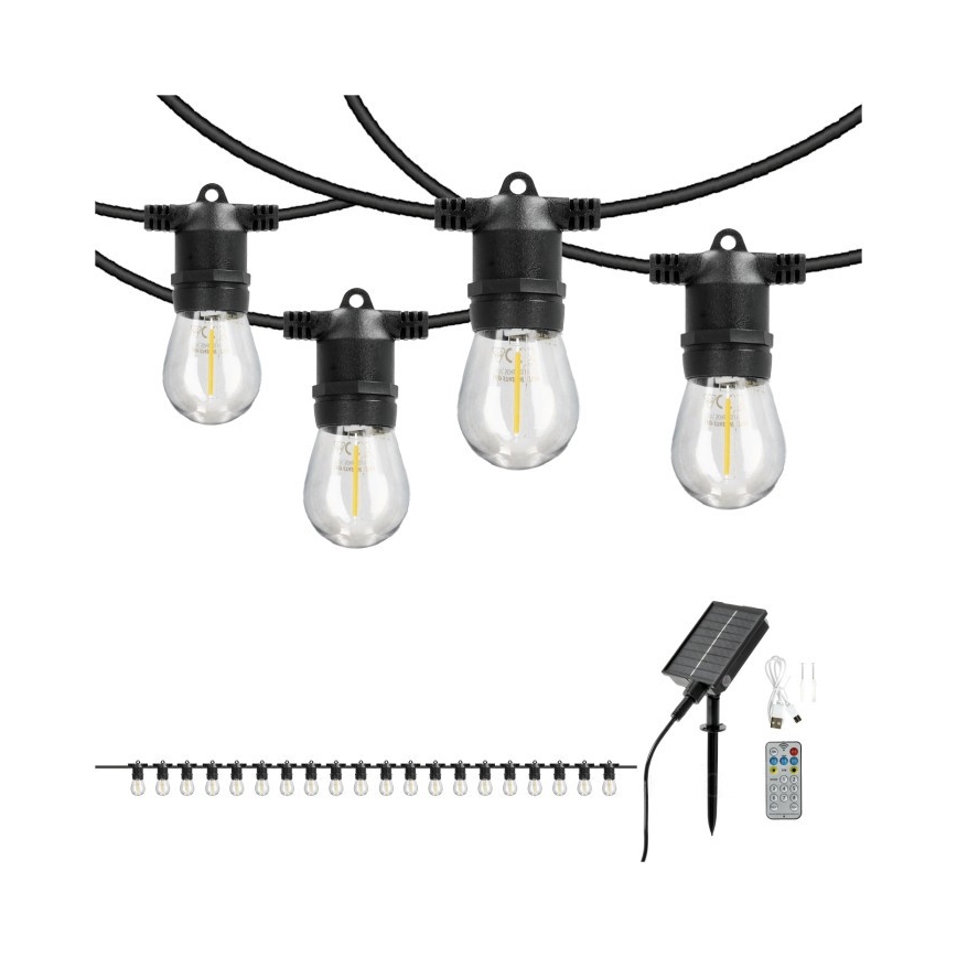 Guirnalda decorativa solar LED regulable STARLIGHT NEO 20xE27/3,7V 2700K IP54 1200 mAh 11,5 m + mando a distancia