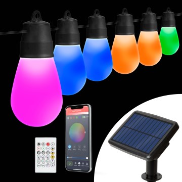 Guirnalda solar LED RGBIC regulable, 30 LEDs, 1,3 W, 3,7/5 V, batería 2200 mAh, 14,37 m, IP65, negro + mando a distancia