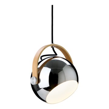 Halo Design 734443 - Lámpara colgante con cable DC 1xE27/40W/230V Ø 18 cm cromo brillante/roble