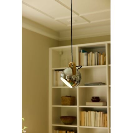 Halo Design 734443 - Lámpara colgante con cable DC 1xE27/40W/230V Ø 18 cm cromo brillante/roble