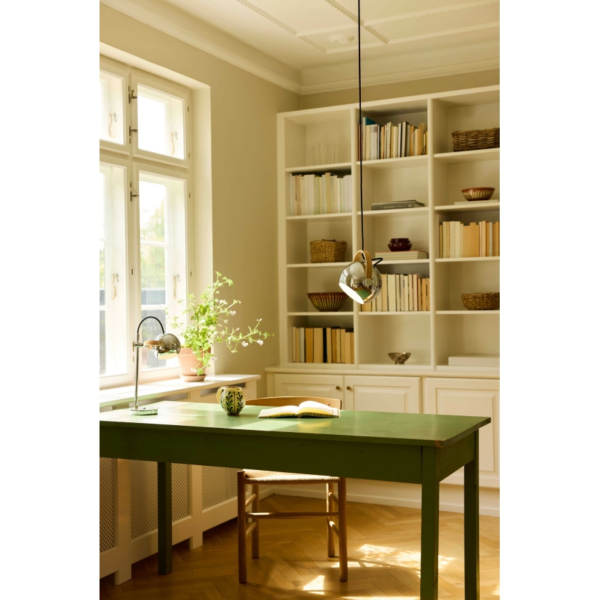 Halo Design 734443 - Lámpara colgante con cable DC 1xE27/40W/230V Ø 18 cm cromo brillante/roble