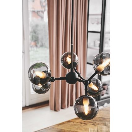 Halo Design 736553 - Lámpara colgante con cable ATOM 6xG9/28W/230V diámetro 45 cm negro/negro ahumado