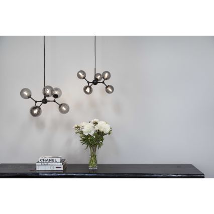 Halo Design 736553 - Lámpara colgante con cable ATOM 6xG9/28W/230V diámetro 45 cm negro/negro ahumado