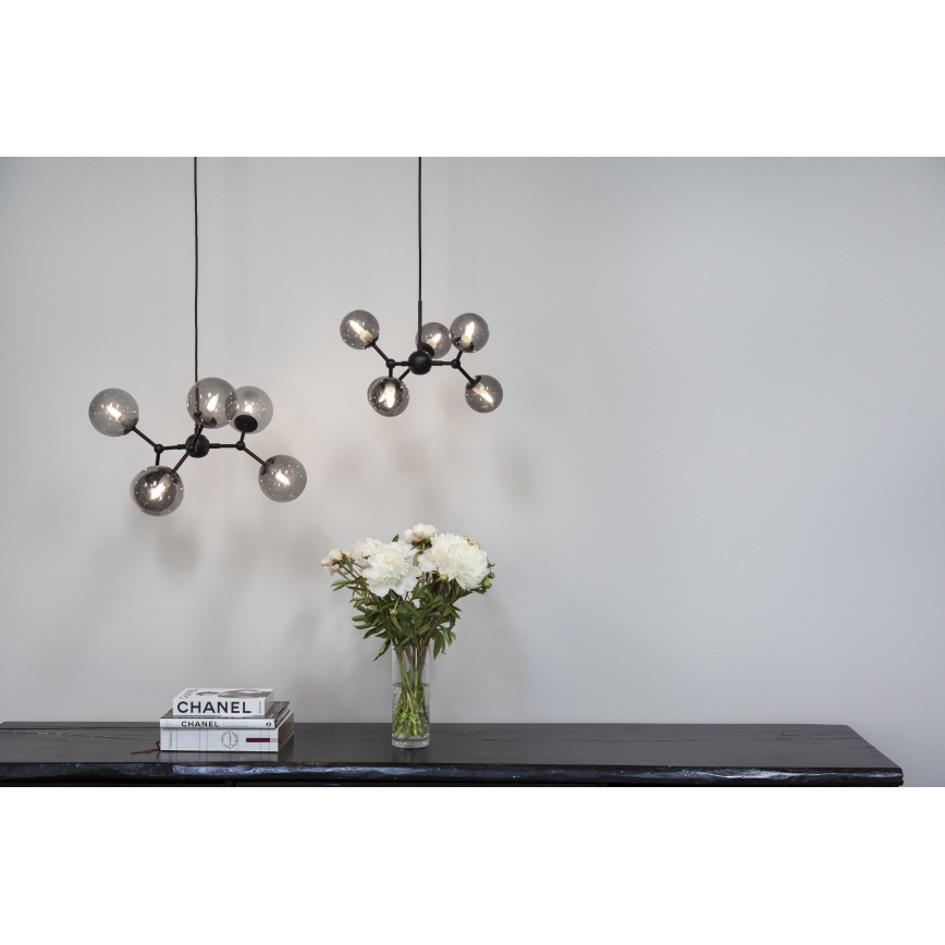 Halo Design 736553 - Lámpara colgante con cable ATOM 6xG9/28W/230V diámetro 45 cm negro/negro ahumado