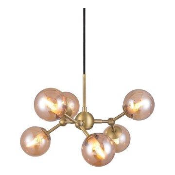 Halo Design 736560 - Lámpara colgante con cable ATOM 6xG9/28W/230V Ø 45 cm latón/beige ahumado