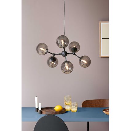 Halo Design 738823 - Lámpara colgante ATOM con cable 6xG9/28W/230V, diámetro 57 cm, negro/ahumado
