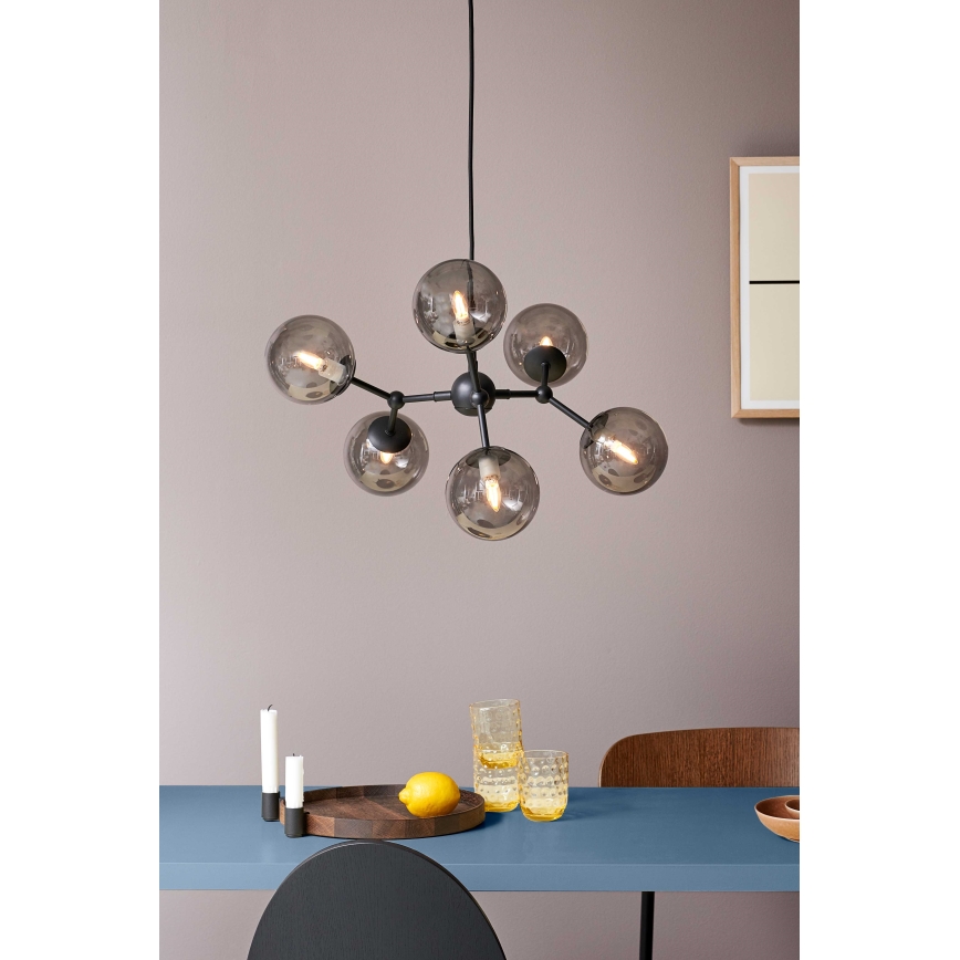 Halo Design 738823 - Lámpara colgante ATOM con cable 6xG9/28W/230V, diámetro 57 cm, negro/ahumado