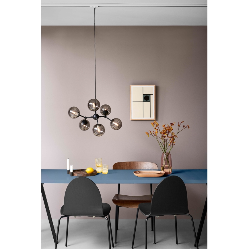Halo Design 738823 - Lámpara colgante ATOM con cable 6xG9/28W/230V, diámetro 57 cm, negro/ahumado