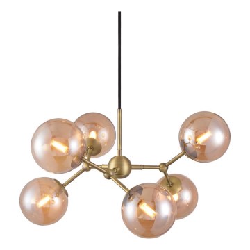 Halo Design 738830 - Lámpara colgante con cable ATOM 6xG9/28W/230V Ø 57 cm latón/beige ahumado