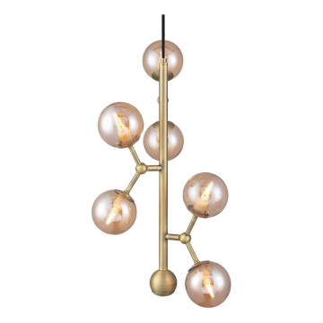 Halo Design 738861 - Lámpara colgante ATOM con cable, 6xG9/28W/230V, diámetro 30 cm, latón/beige ahumado