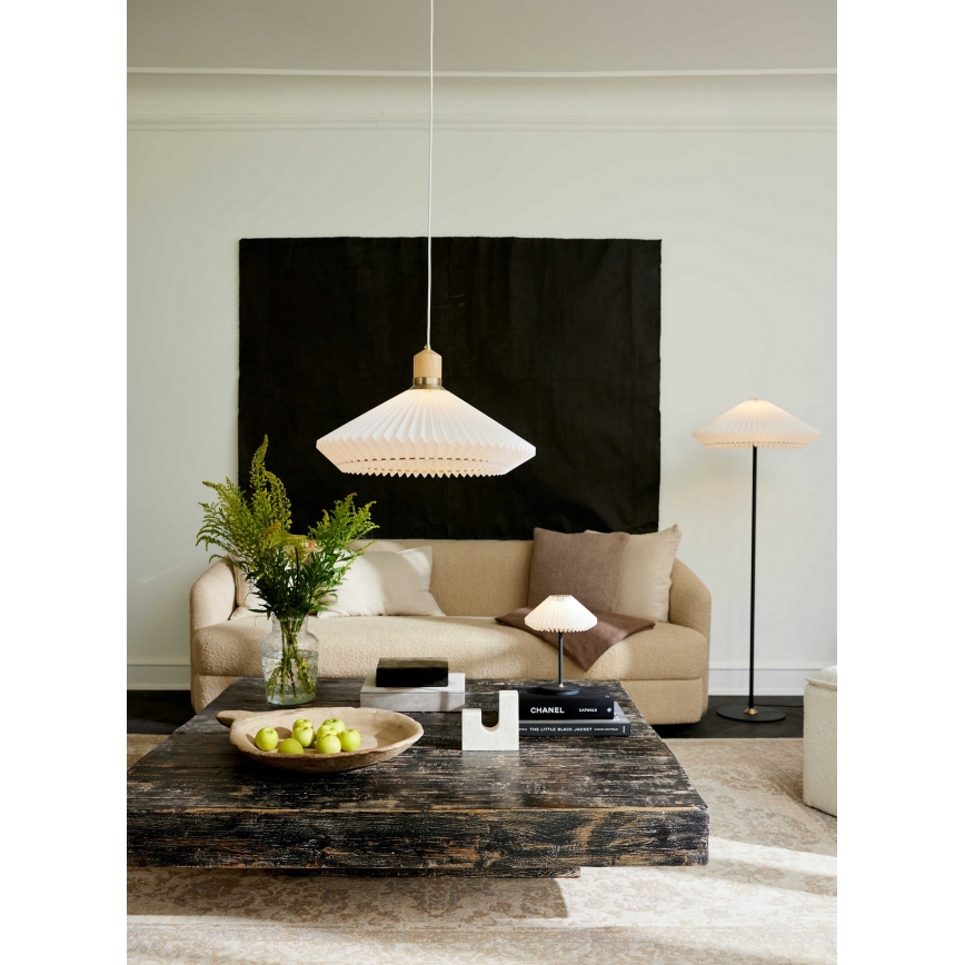 Halo Design 744268 - Lámpara colgante con cable PARIS 1xE27/60W/230V diámetro 56 cm blanco/latón/roble