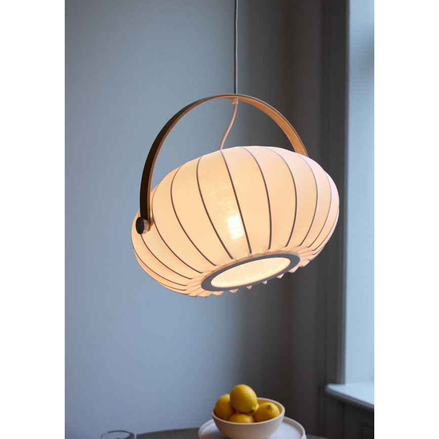 Halo Design 746347 - Lámpara colgante suspendida por cable DC 1xE27/40W/230V, diámetro 40 cm, blanco/roble