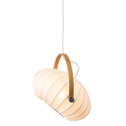 Halo Design 746347 - Lámpara colgante suspendida por cable DC 1xE27/40W/230V, diámetro 40 cm, blanco/roble