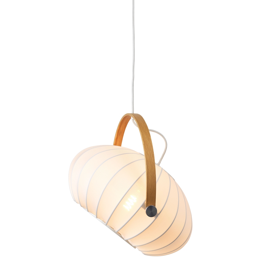Halo Design 746347 - Lámpara colgante suspendida por cable DC 1xE27/40W/230V, diámetro 40 cm, blanco/roble