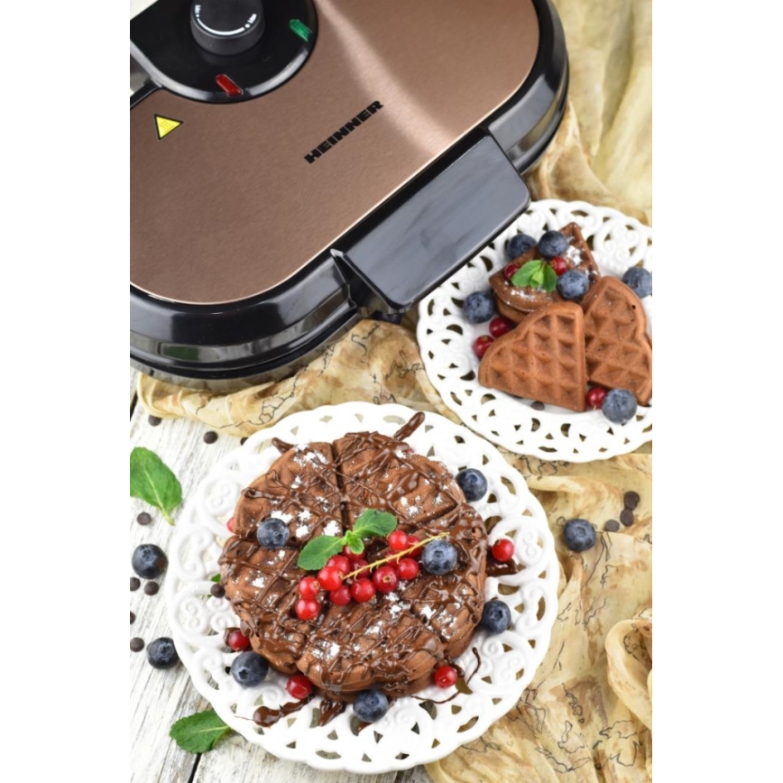 Heinner HWF-1000CR - Gofrera 1000W/230V negra/oro rosa