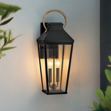 Hinkley - Aplique de pared exterior DAWSON L 2xE14/40W/230V IP44 negro