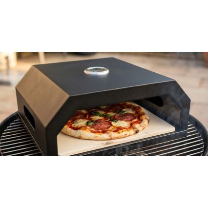 Horno para pizza con termómetro, 40x34,5x16 cm, negro