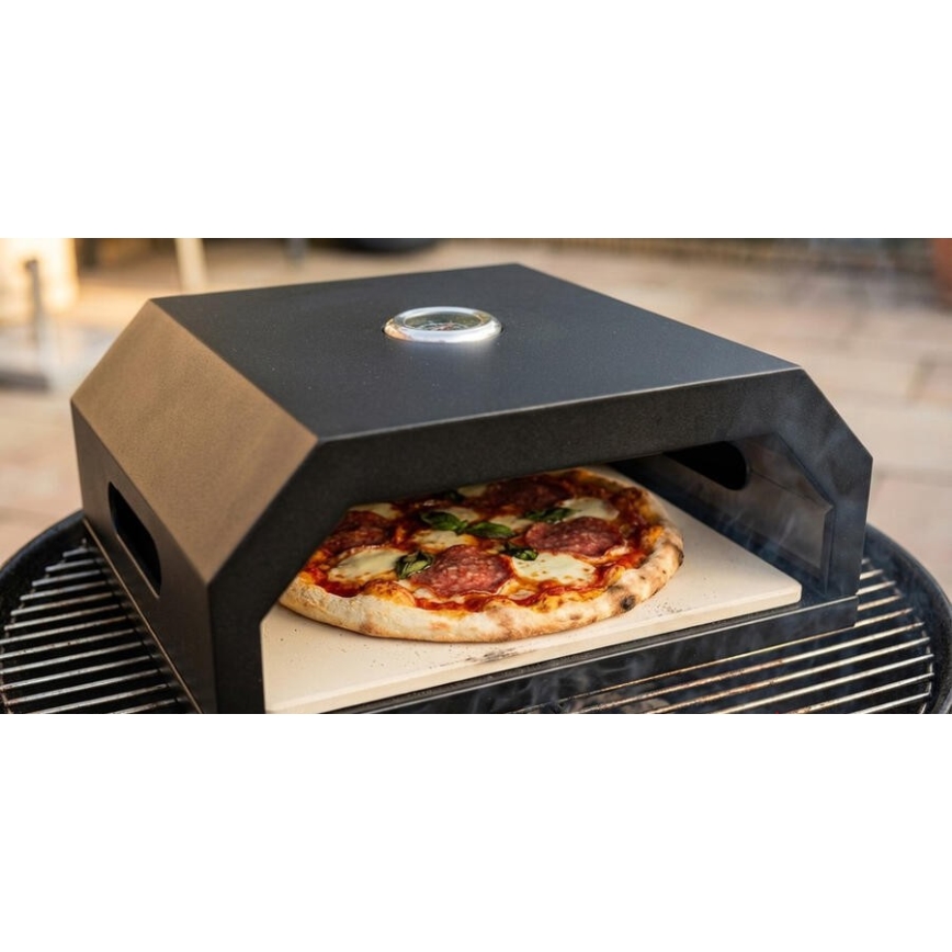 Horno para pizza con termómetro, 40x34,5x16 cm, negro