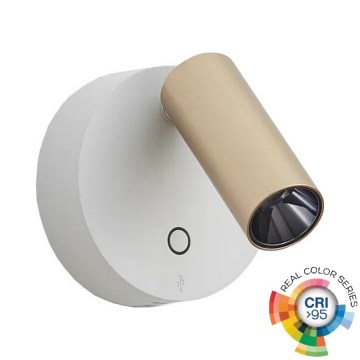 Ideal Lux - Aplique de pared orientable LED ELF, regulable con control táctil, 3W/230V, CRI 95, oro/blanco