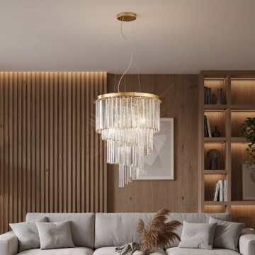 Ideal Lux - Araña de cristal CARLTON 12xE14/40W/230V diá. 50 cm dorado