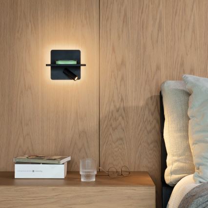Ideal Lux - Foco LED de pared PIANO LED/10W/230V CRI 90 USB negro