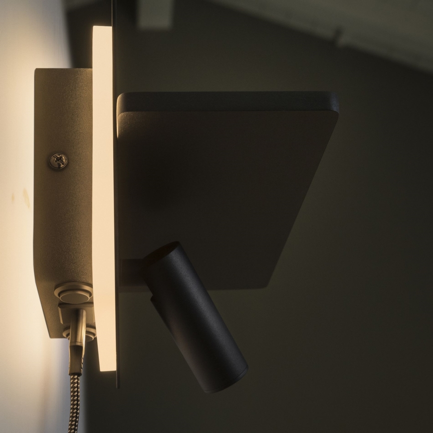 Ideal Lux - Foco LED de pared PIANO LED/10W/230V CRI 90 USB negro