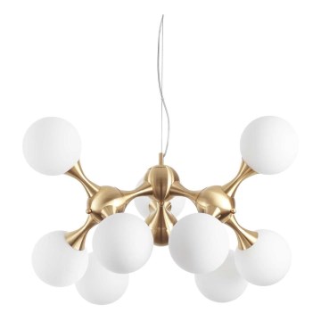 Ideal Lux - Lámpara colgante con cable NODI 9xE14/28W/230V Ø 80 cm latón/blanco