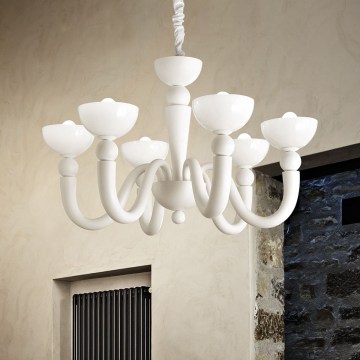 Ideal Lux - Lámpara colgante con cadena BON BON 8xE14/28W/230V Ø 95,5 cm blanca