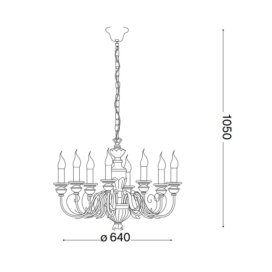 Ideal Lux - Lámpara colgante con cadena FIRENZE 8xE14/40W/230V diá. 64 cm blanco/dorado