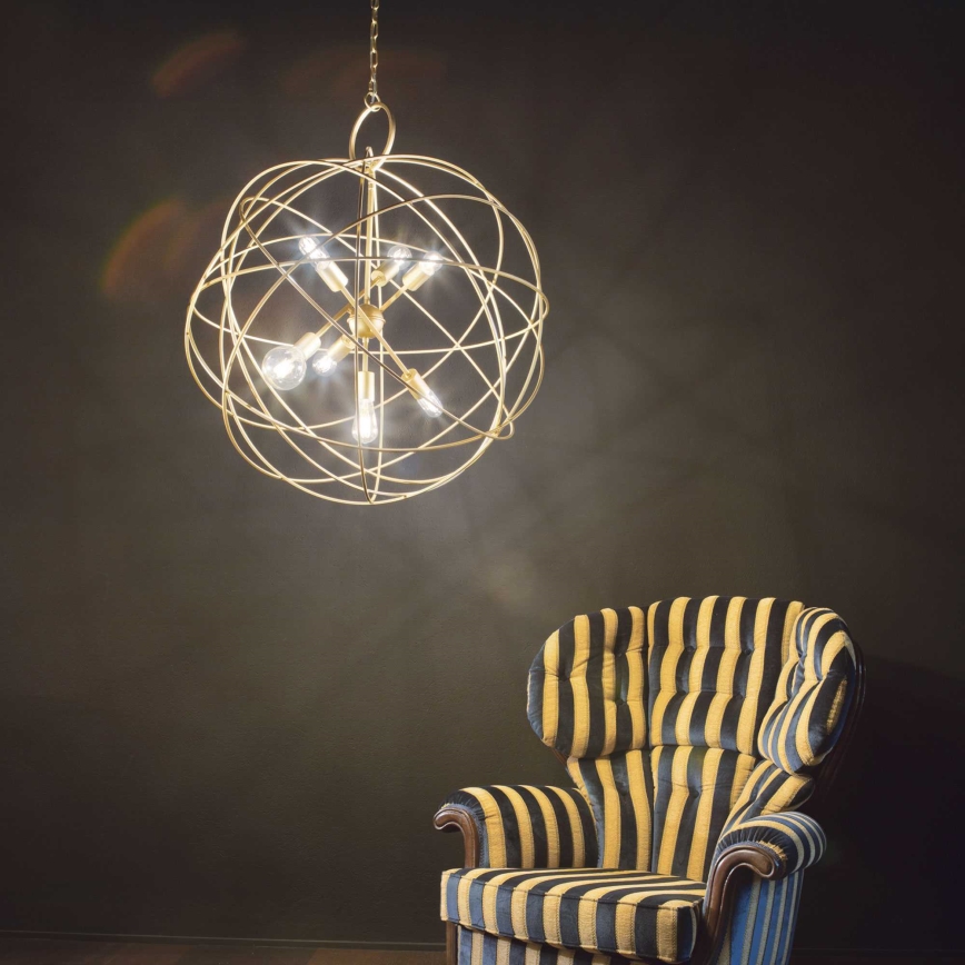 Ideal Lux - Lámpara colgante con cadena KONSE 7xE27/60W/230V Ø 80 cm dorada