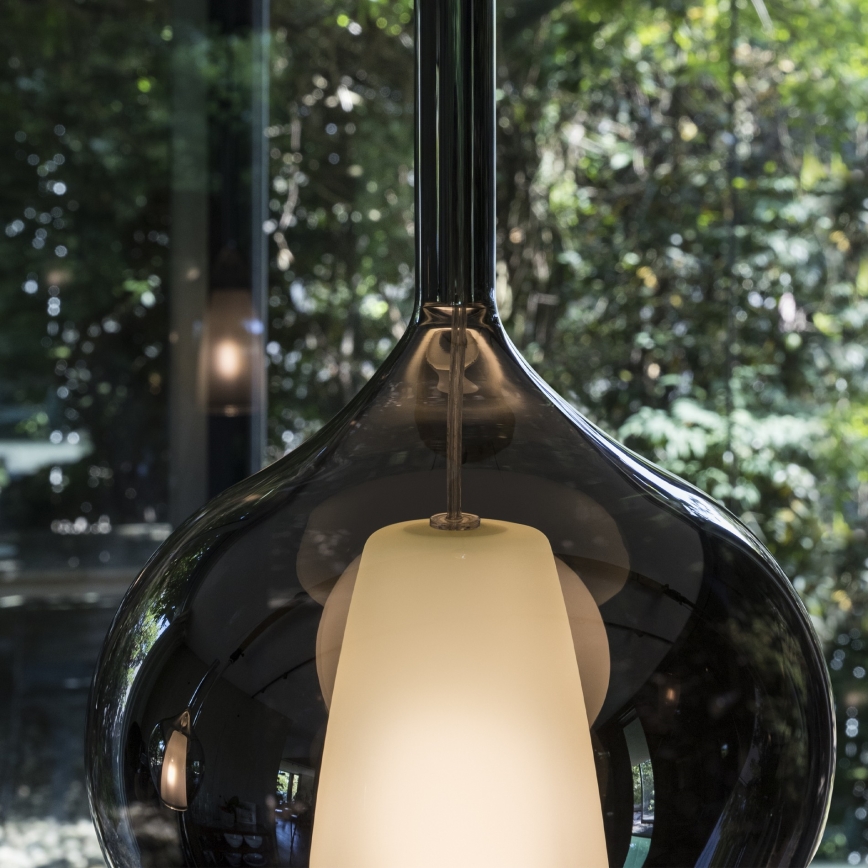 Ideal Lux - Lámpara colgante KALIQUE con cable 1xE27/42W/230V Ø 18 cm negro ahumado