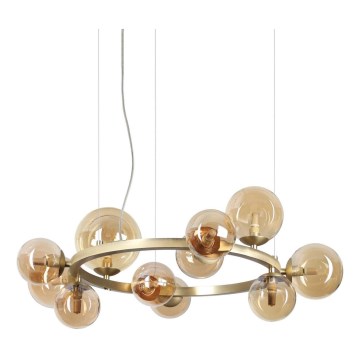 Ideal Lux - Lámpara colgante LED con cable PERLAGE 11xG9/3W/230V Ø 73 cm dorada/beige ahumado