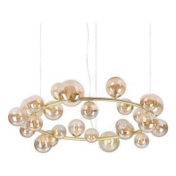 Ideal Lux - Lámpara colgante LED con cable PERLAGE 25xG9/3W/230V 110 cm dorada/beige ahumado