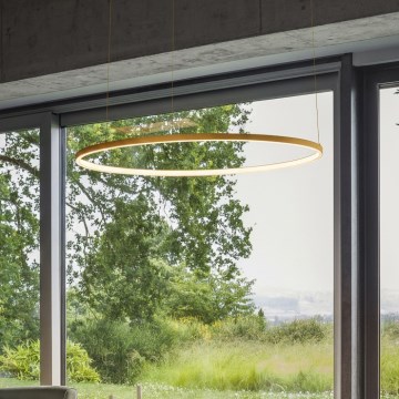 Ideal Lux - Lámpara colgante LED ORACLE SLIM con suspensión de cable, 83 W, 230 V, 4000 K (blanco neutro), Ø 150 cm, acabado dorado