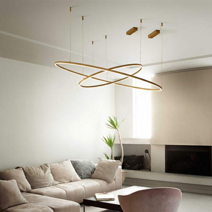 Ideal Lux - Lámpara colgante LED con cable ORACLE SLIM LED/37W/230V 4000K CRI 90, Ø 70 cm, dorada
