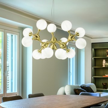 Ideal Lux - Lámpara colgante sobre cable NODI 15xE14/28W/230V diámetro 105 cm latón/blanco