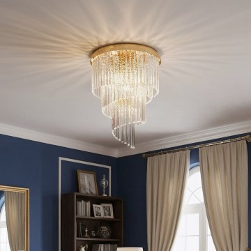 Ideal Lux - Lámpara de techo de cristal CARLTON 12xE14/40W/230V diá. 50 cm dorado