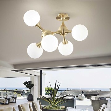 Ideal Lux - Lámpara de techo de superficie NODI 5xE14/28W/230V 50x55 cm latón/blanco