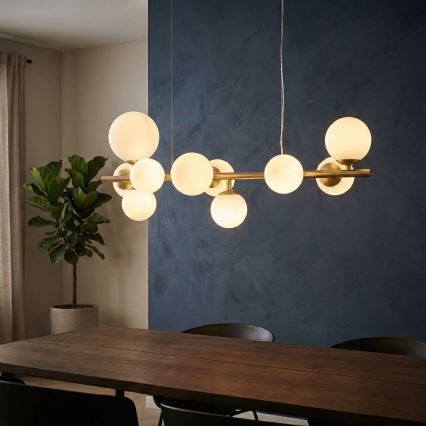 Ideal Lux - Lámpara LED colgante PERLAGE 10xG9/3W/230V 81 cm dorado/blanco