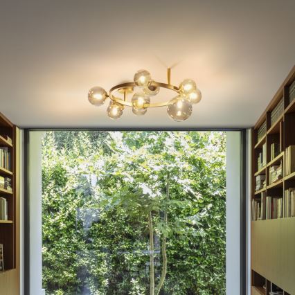Ideal Lux - Lámpara de techo LED de superficie PERLAGE 10xG9/3W/230V Ø 70 cm dorado/beige ahumado