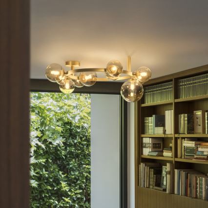 Ideal Lux - Lámpara de techo LED de superficie PERLAGE 10xG9/3W/230V Ø 70 cm dorado/beige ahumado