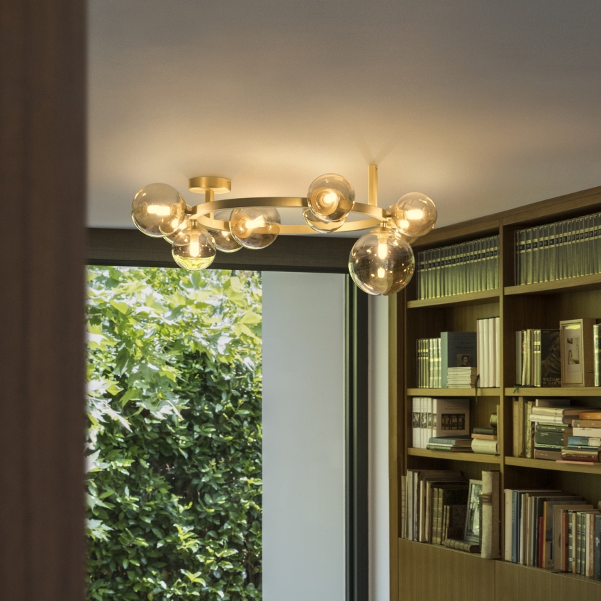 Ideal Lux - Lámpara de techo LED de superficie PERLAGE 10xG9/3W/230V Ø 70 cm dorado/beige ahumado