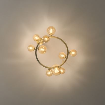 Ideal Lux - Lámpara de techo LED de superficie PERLAGE 10xG9/3W/230V Ø 70 cm dorado/beige ahumado