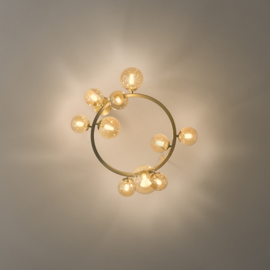 Ideal Lux - Lámpara de techo LED de superficie PERLAGE 10xG9/3W/230V Ø 70 cm dorado/beige ahumado
