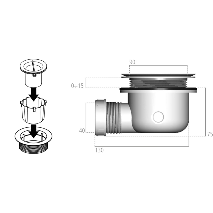 Ideal Standard K936367 - Sifón para plato de ducha 9 cm negro/blanco