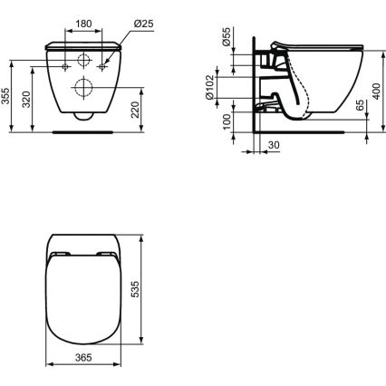 Ideal Standard T354601 - Inodoro suspendido TESI con asiento de cierre amortiguado, cerámica/blanco